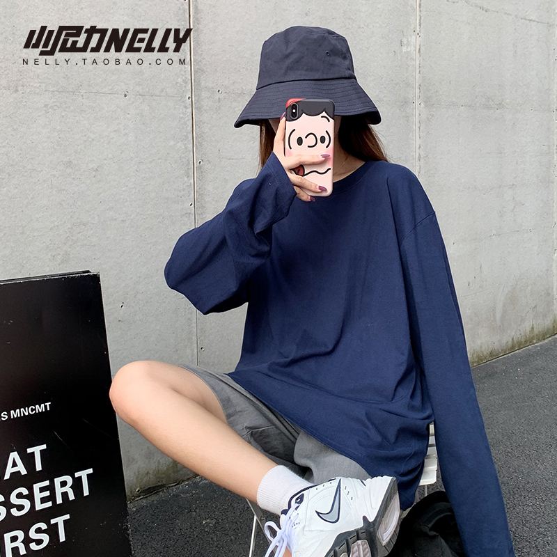 纯棉圆领长袖T恤 白色宽松打底衫 秋冬男女潮款 券后【19元】包邮秒杀