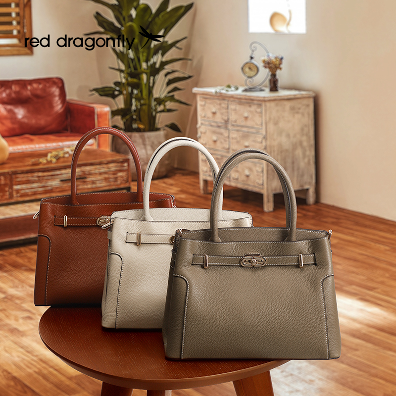 双11现货：红蜻蜓2025新款头层牛皮妈妈高级通勤手提斜挎包 福利价仅429元秒杀！