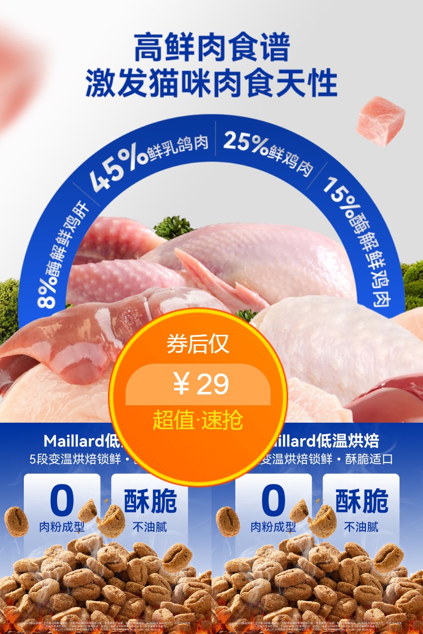  双11现货：所愿乳鸽烘焙猫粮鲜肉不油腻成猫幼猫 福利价仅29元秒杀！