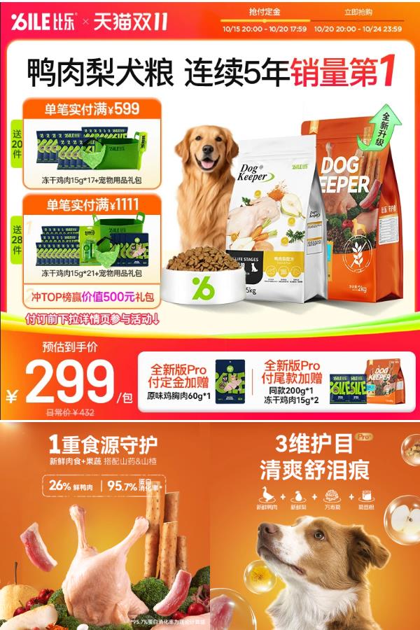 双11现货：比乐守护者鸭肉梨狗粮12kg 福利价仅299元秒杀！