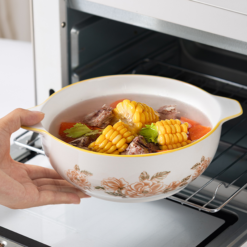 优质素材：【9.5英寸*2个】陶瓷防烫双耳大汤碗 福利价仅13.6元秒杀！